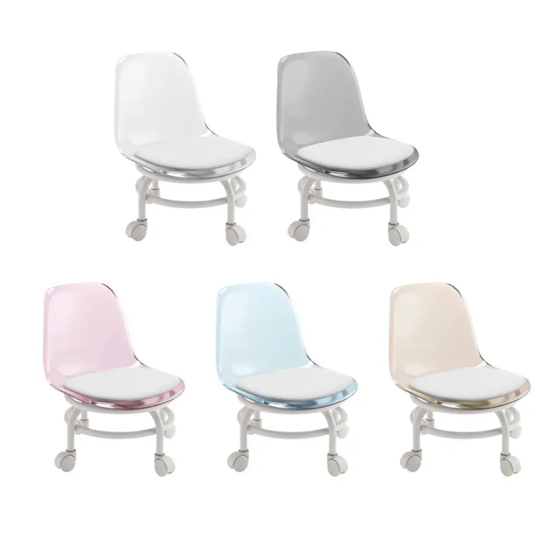 Acrylic Small Stool With Universal Wheel, Mobile Salon Step Stool, Kids Chair with Transparent Backrest Acrylic Small Stool With Universal Wheel, Mobile Salon Step Stool, Kids Chair with Transparent Backrest
